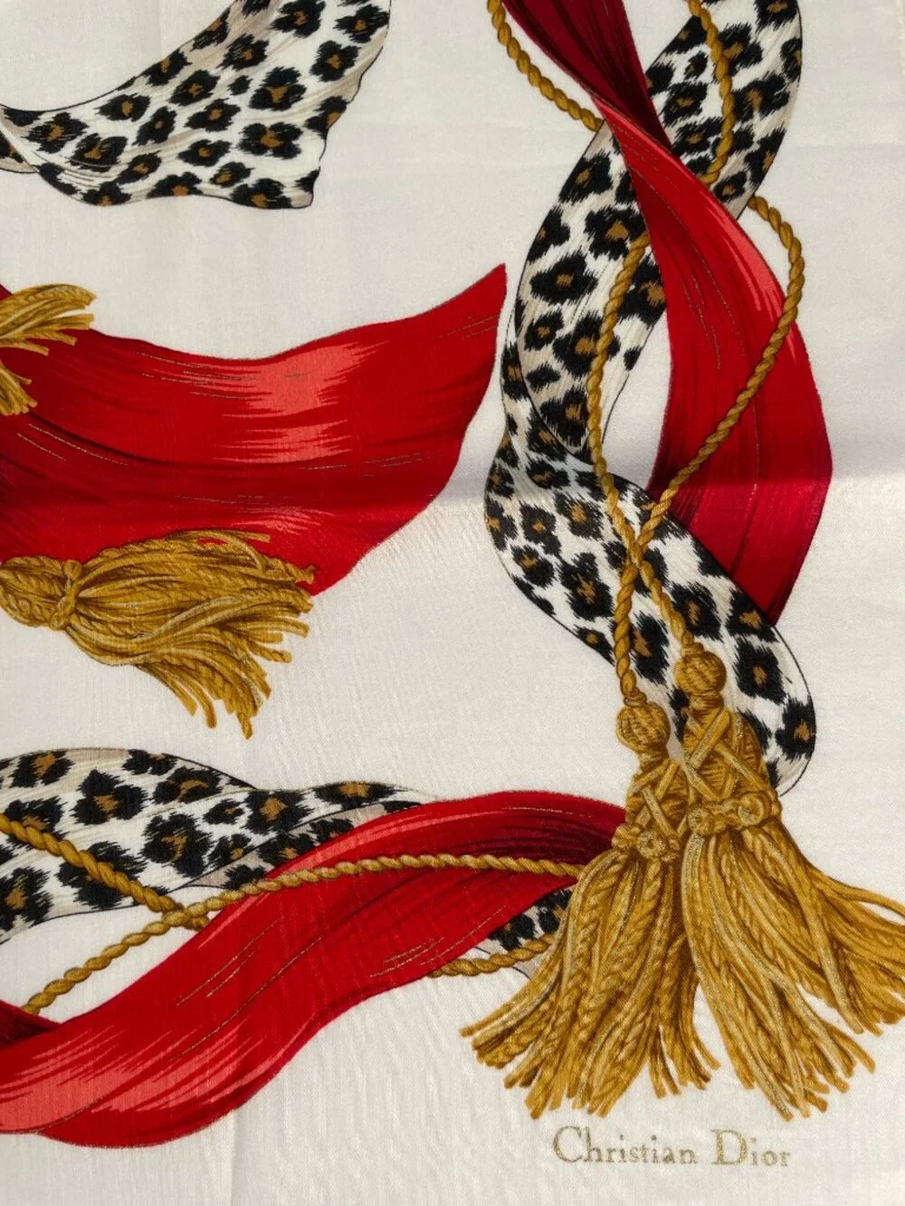 Vintage Christian Dior Leopard Ribbon Cotton Scarf | Never Worn